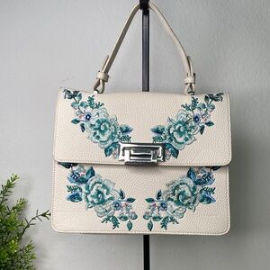 White House Black Market Floral Embroidered Crossbody Satchel Cream, Blue, Green